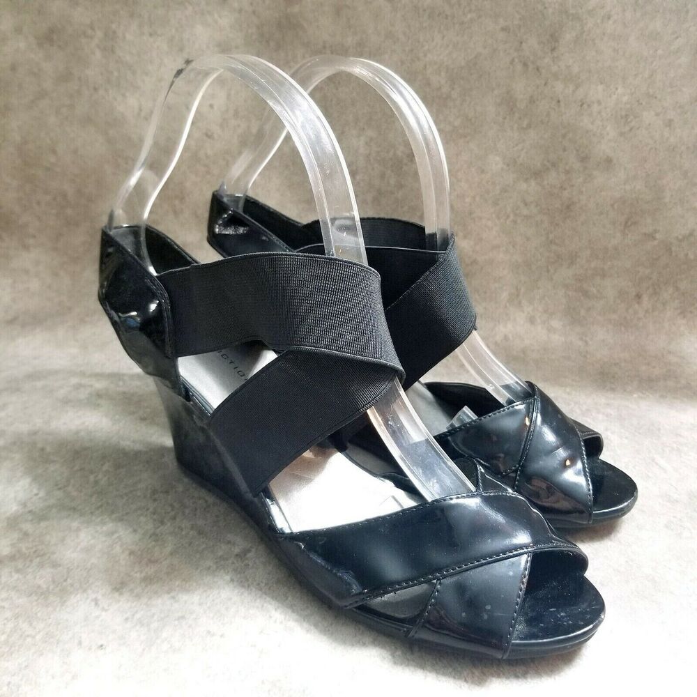 Predictions Womens  96330 Size 6.5 W Black  Strappy 3" Wedge Sandals